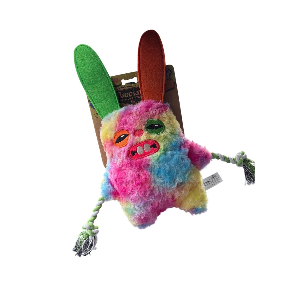 Fuggler Funny Ugly Monster Dog Toy Rainbow Tie Dye Plush Rope Arms New